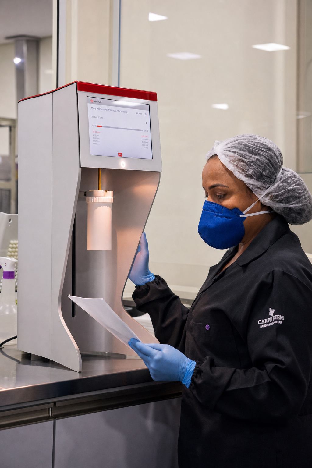 Profissional Carpe Diem operando equipamento de laboratório
